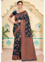Cotton Navy Blue Traditional Wear Weaving Saree